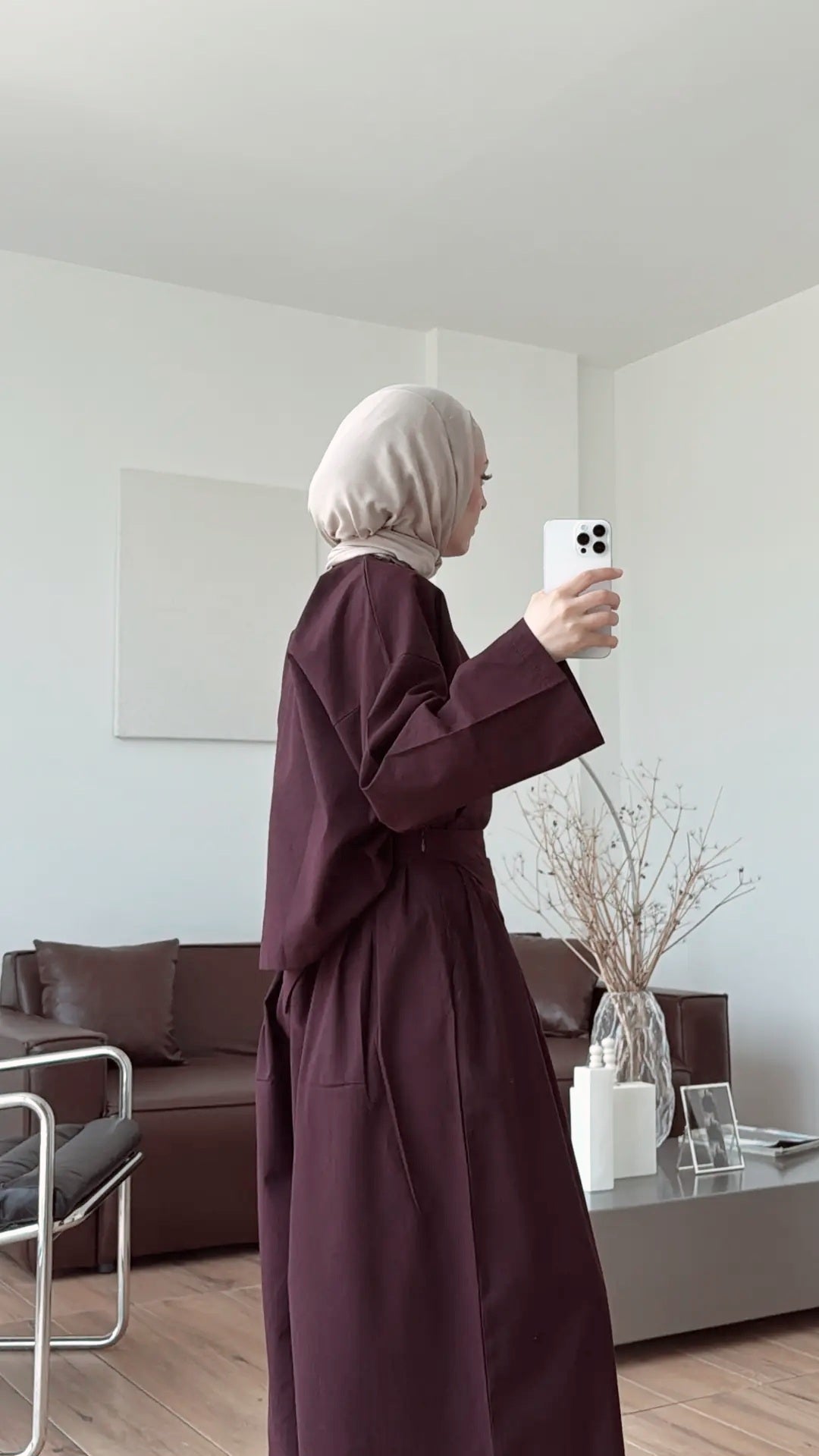 Wide sleeve blouse, Wide-leg trouser with Asymmetric attached Linen Suit