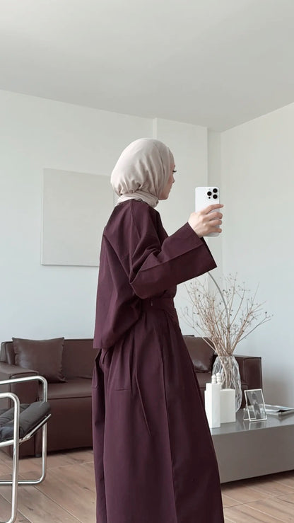 Wide sleeve blouse, Wide-leg trouser with Asymmetric attached Linen Suit