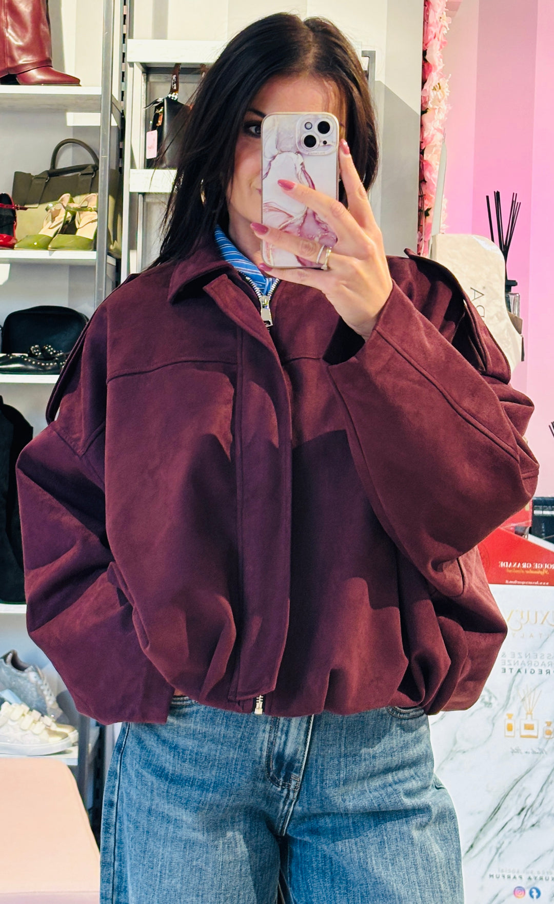 Zr model faux suede bomber jacket
