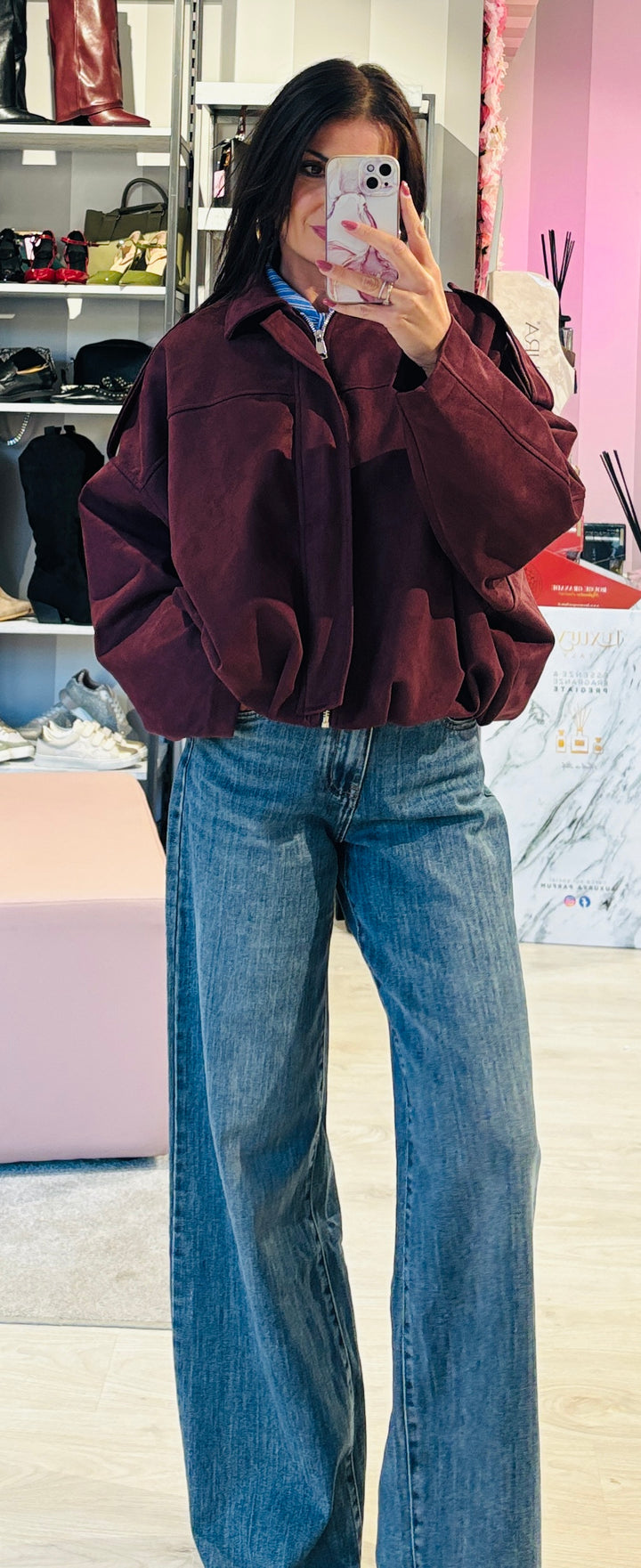 Zr model faux suede bomber jacket