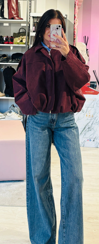 Zr model faux suede bomber jacket