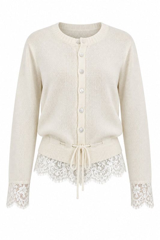 Lace Detail Knitted Cardigan - white