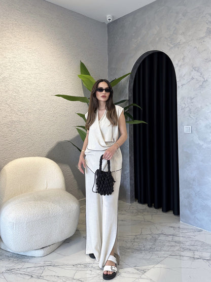 Wrapped linen set with belt