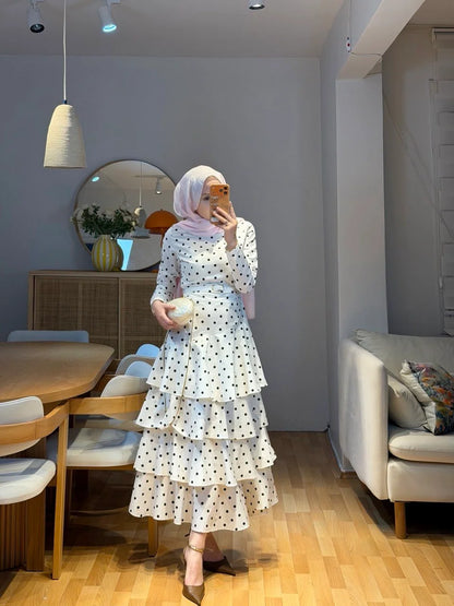 Polka Dot belted layered dress