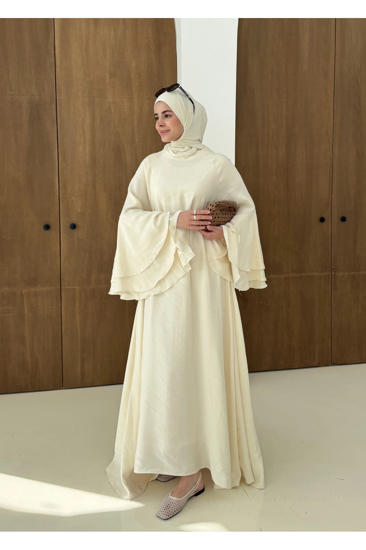 Layered sleeve maxi belted dress ( unlined )
