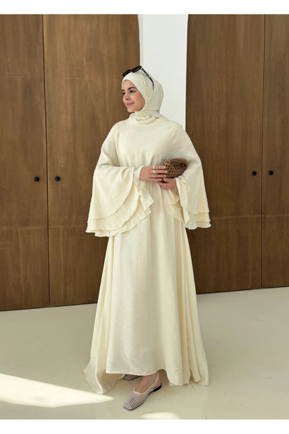Layered sleeve maxi belted dress ( unlined )