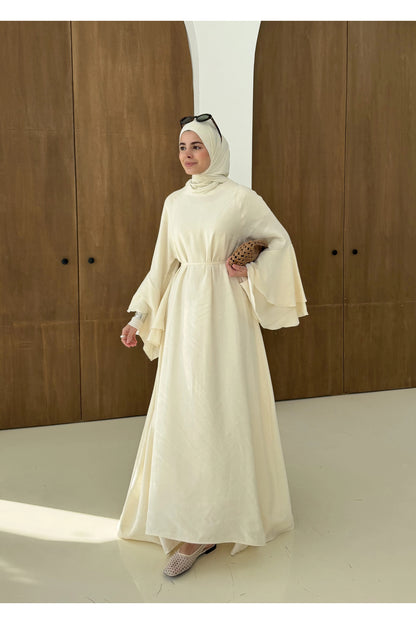Layered sleeve maxi belted dress ( unlined )