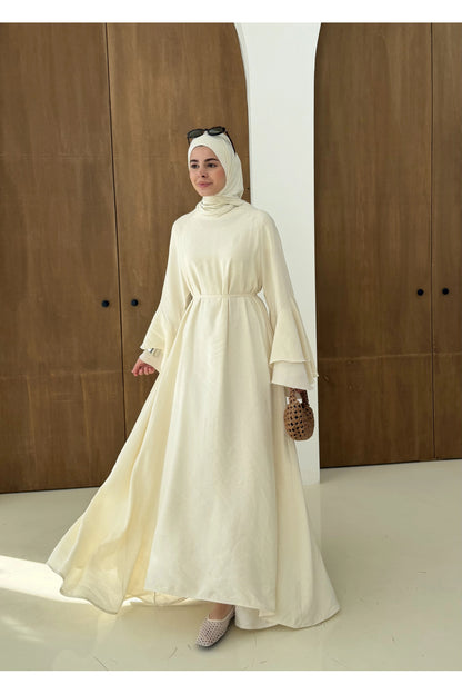 Layered sleeve maxi belted dress ( unlined )