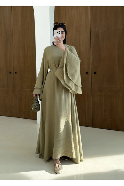 Layered sleeve maxi belted dress ( unlined )