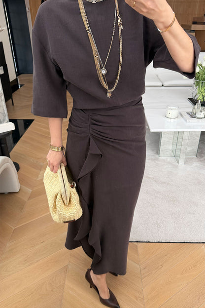Zr model morley dress with side ruffle details