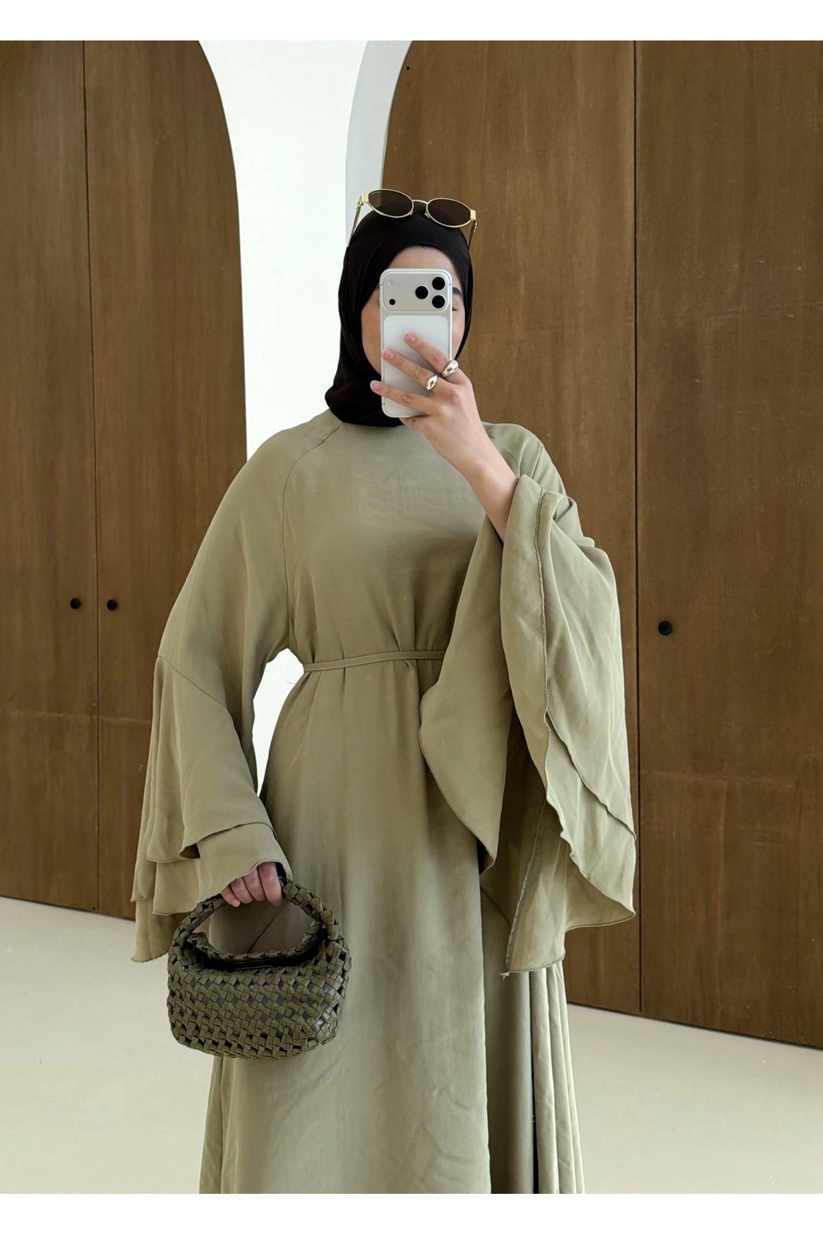 Layered sleeve maxi belted dress ( unlined )