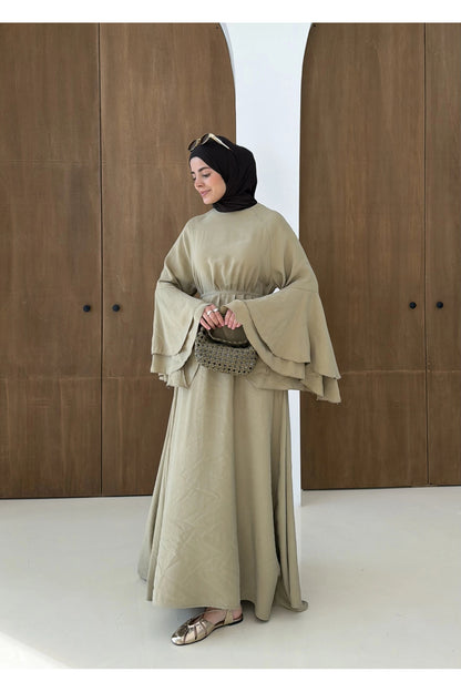 Layered sleeve maxi belted dress ( unlined )