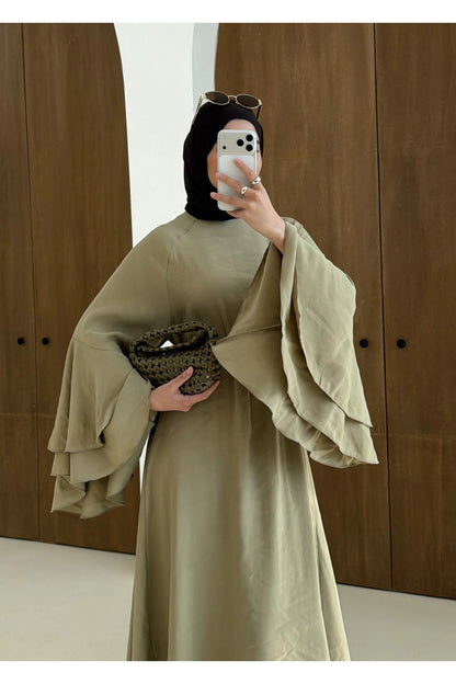Layered sleeve maxi belted dress ( unlined )