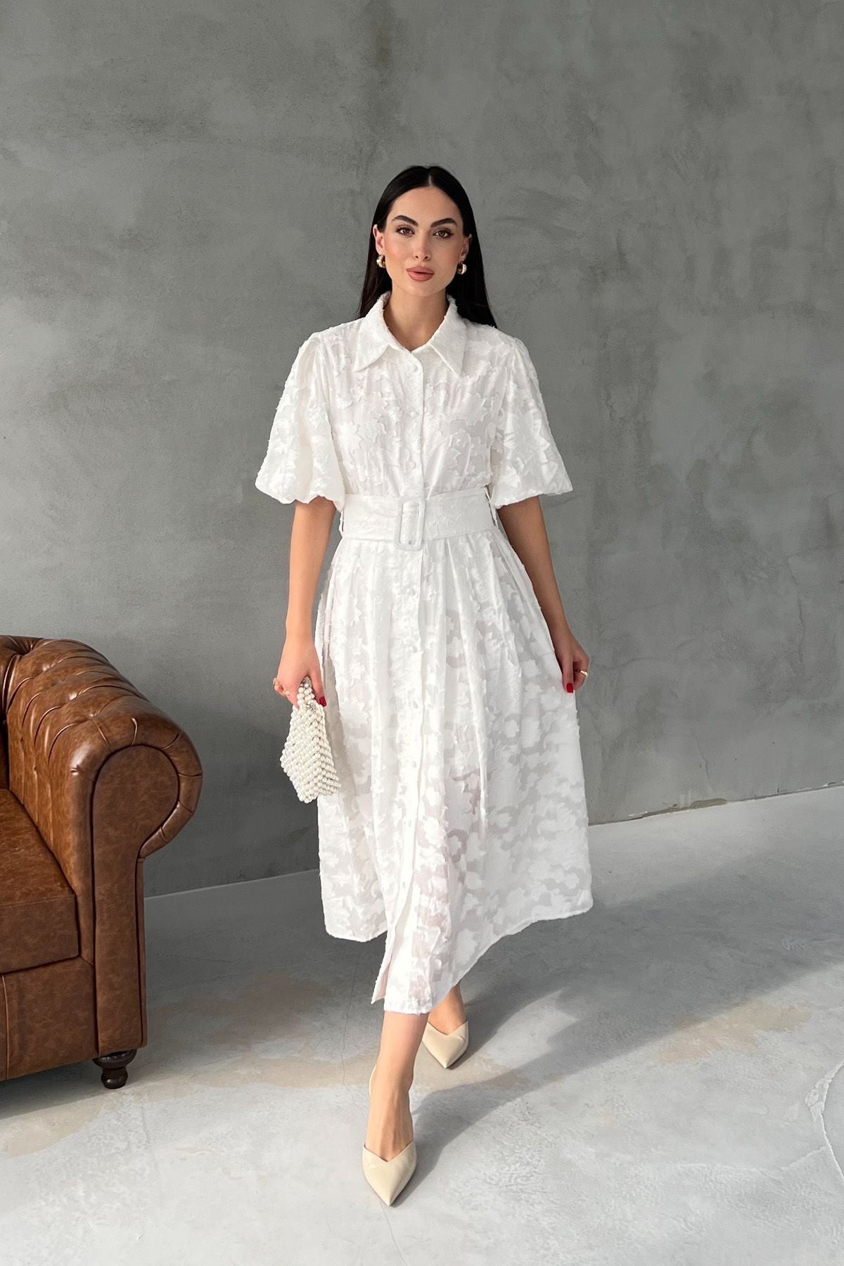 Princess Balloon Sleeve Belted Dress
