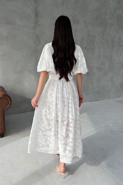 Princess Balloon Sleeve Belted Dress