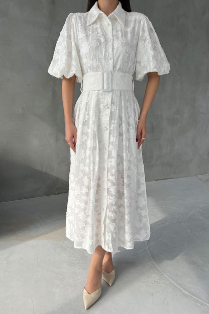 Princess Balloon Sleeve Belted Dress