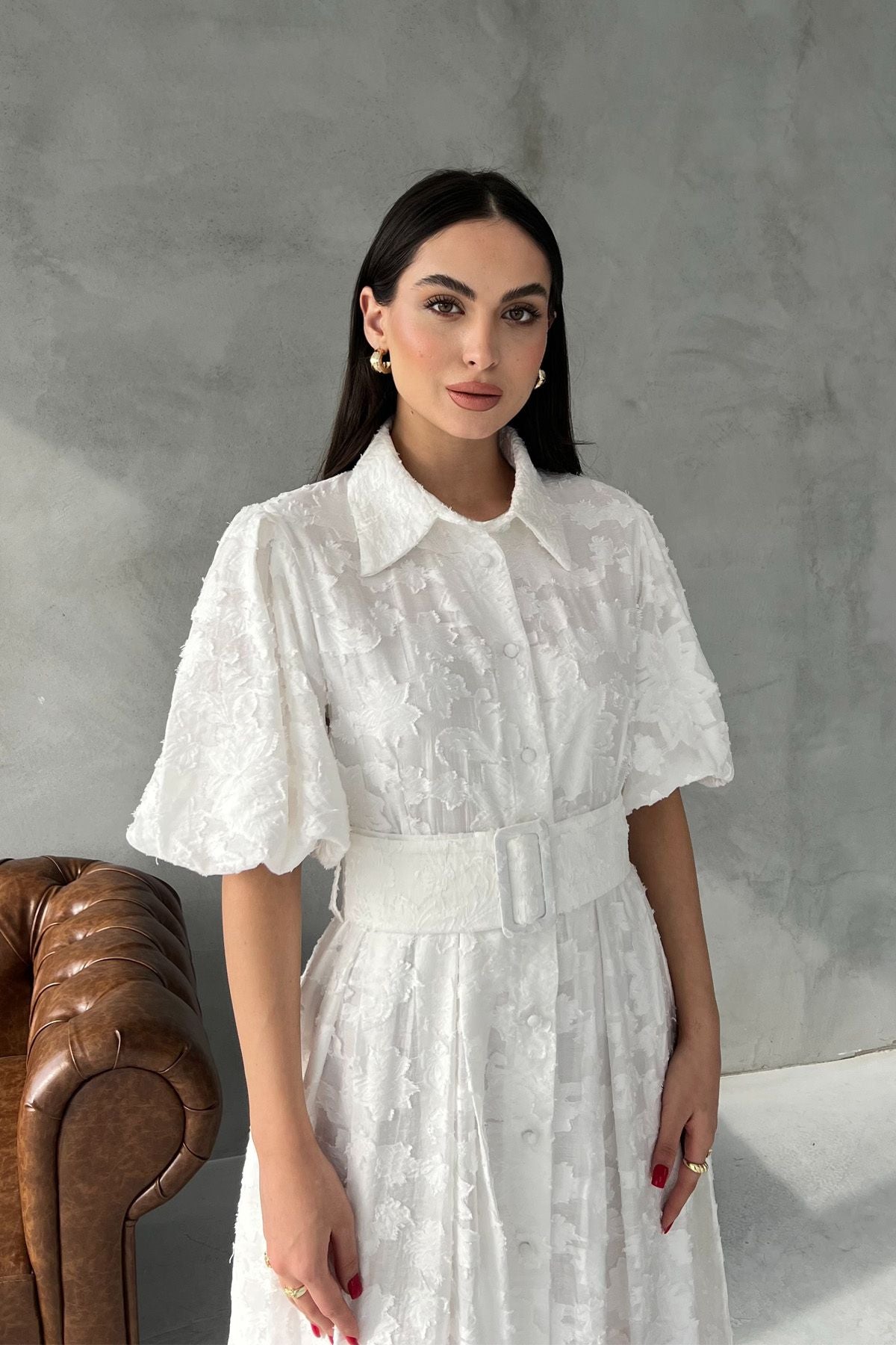 Princess Balloon Sleeve Belted Dress