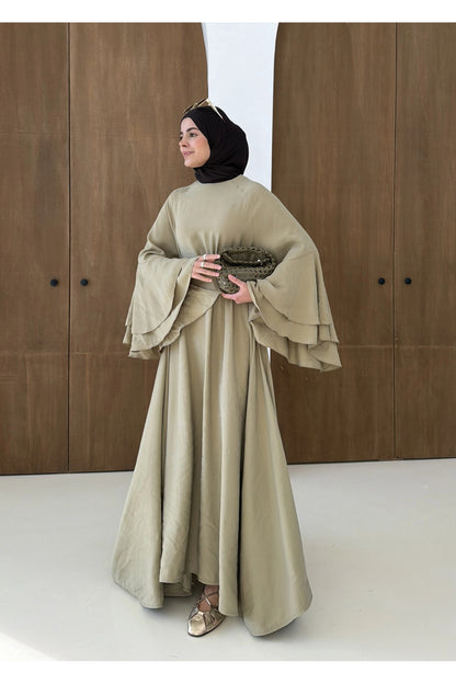 Layered sleeve maxi belted dress ( unlined )