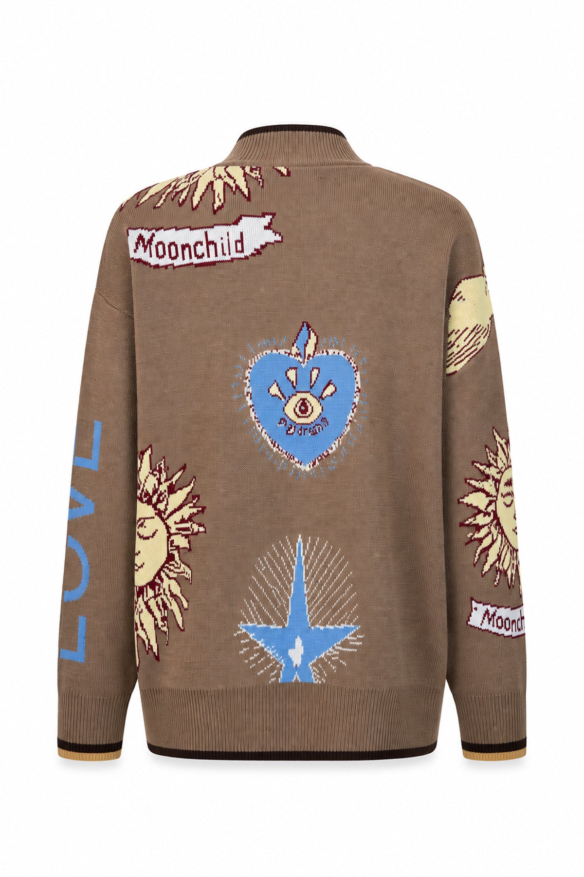 Graphic Button-Up Cardigan - Mocha brown
