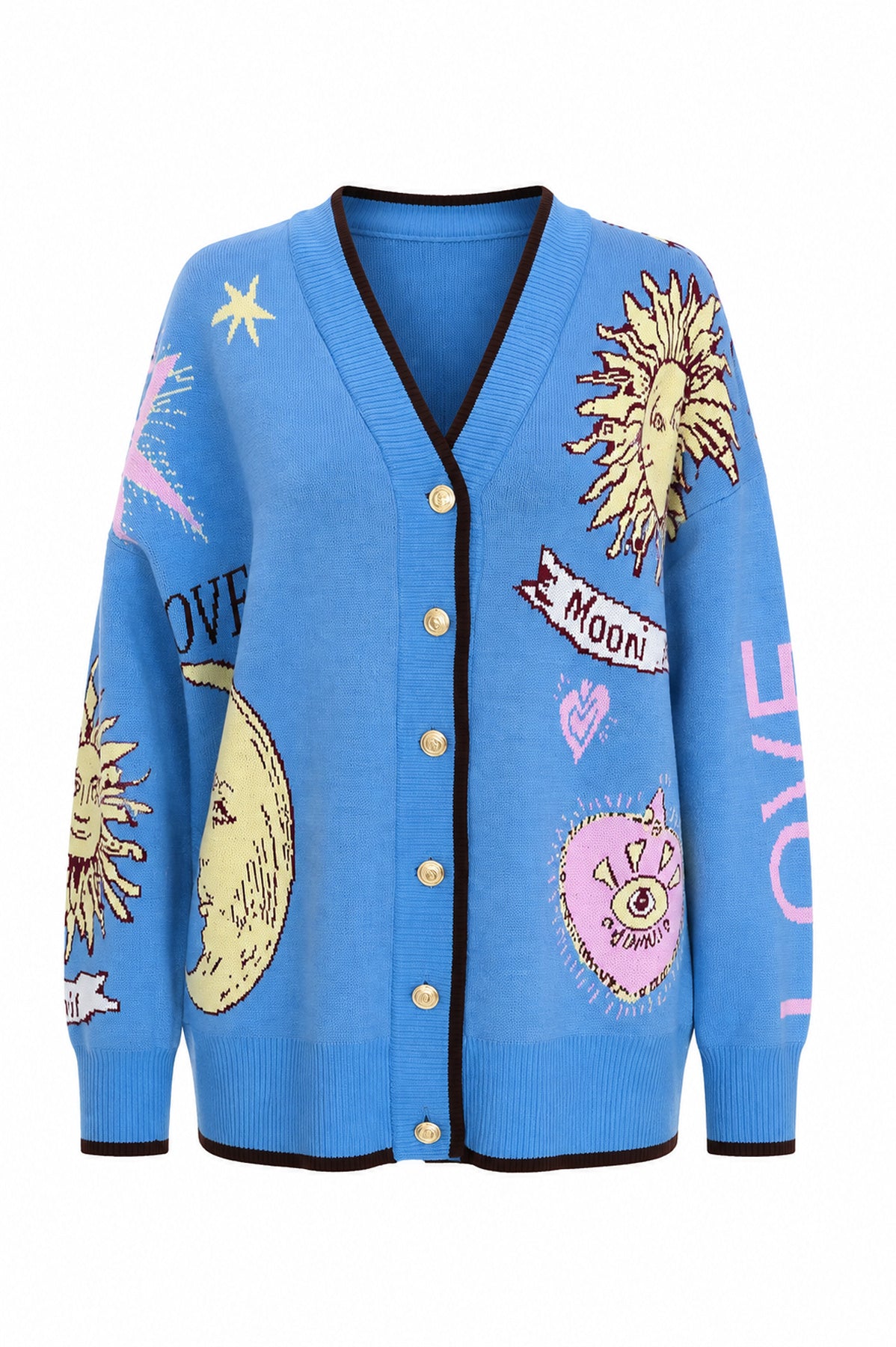 Graphic Button-Up Cardigan - blue