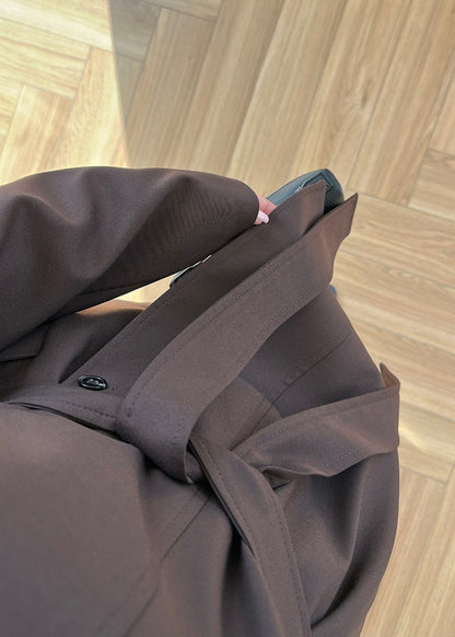 Gabardine fabric high collar Belted trenchcoat - brown
