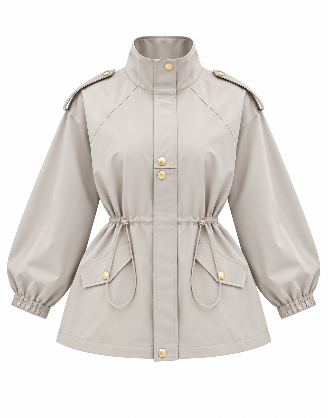Drawstring gold buttons Waist Utility Jacket - beige