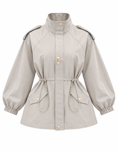 Drawstring gold buttons Waist Utility Jacket - beige