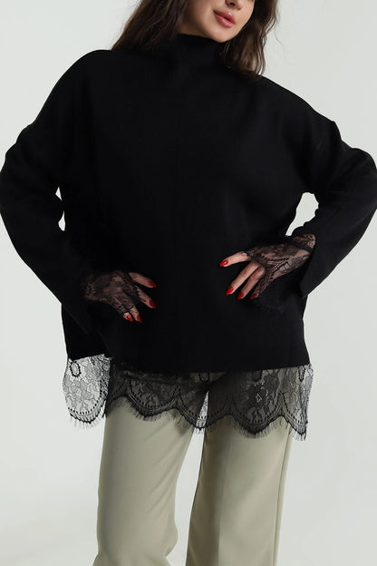 Lace Detail Knitwear - black