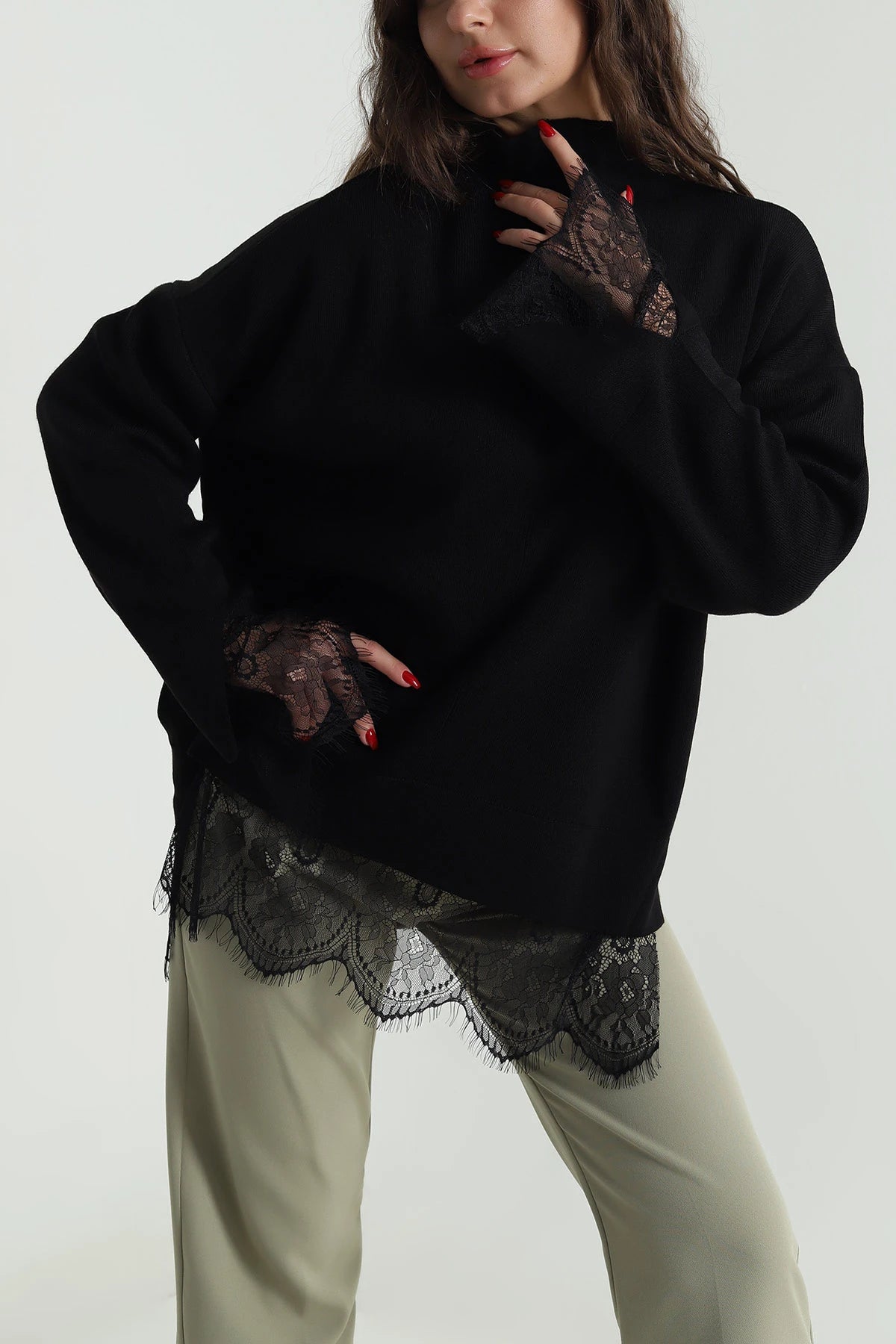 Lace Detail Knitwear - black