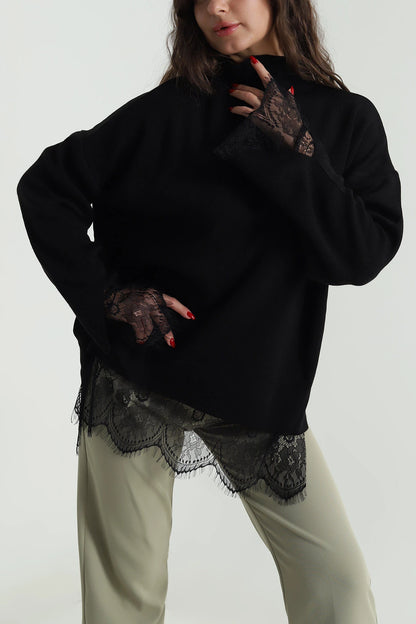 Lace Detail Knitwear - black