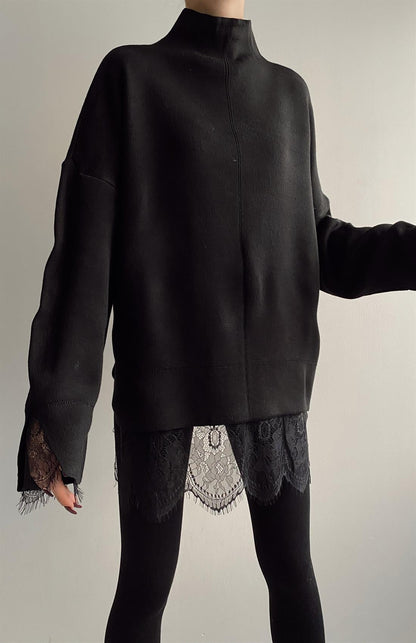 Lace Detail Knitwear - black