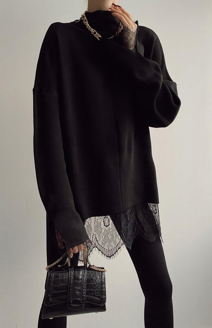 Lace Detail Knitwear - black