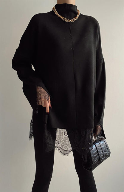 Lace Detail Knitwear - black
