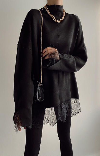 Lace Detail Knitwear - black
