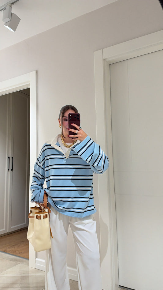 Blue and white Striped Polo Shirt