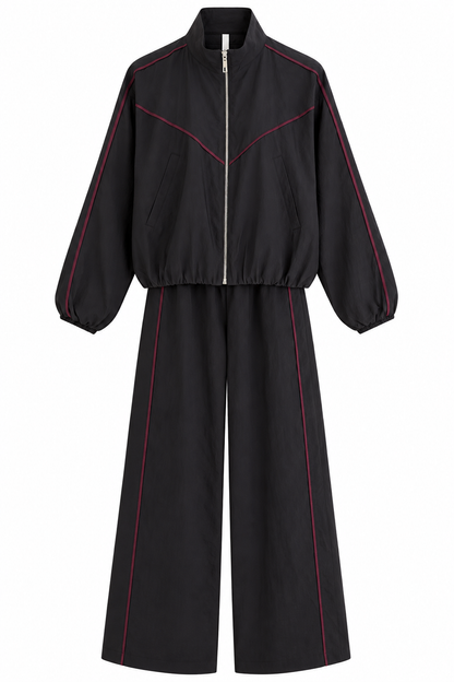 Cassa Piped Parachute Tracksuit Set - brown