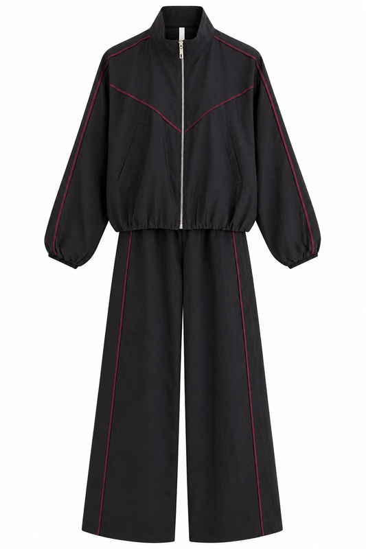 Cassa Piped Parachute Tracksuit Set - brown