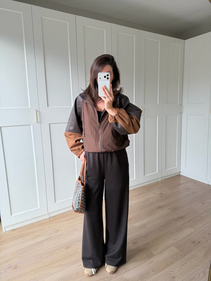 Premium oysho fabric Suit with Leather and suede Details