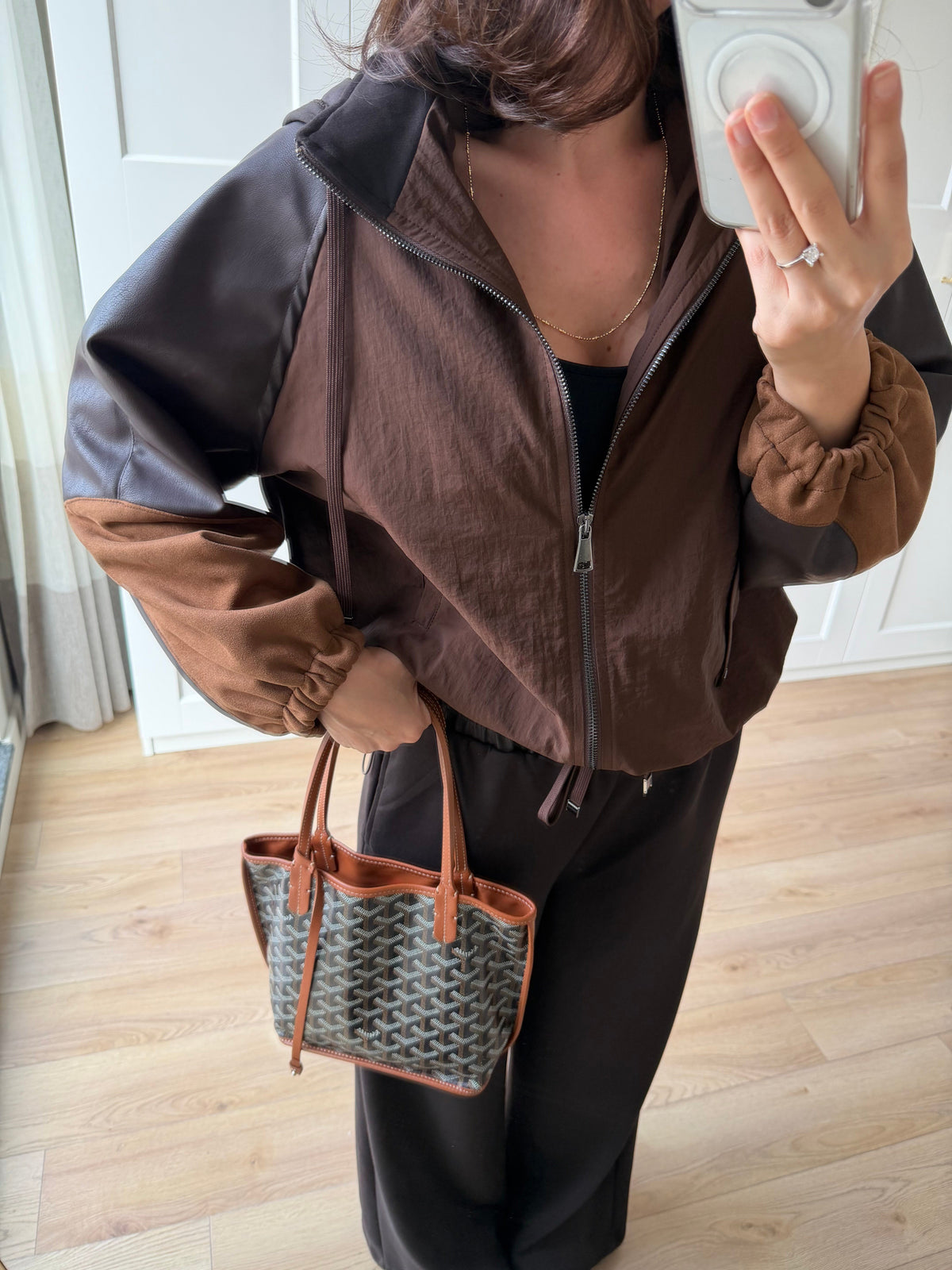 Premium oysho fabric Suit with Leather and suede Details