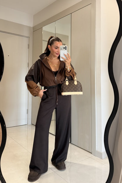 Premium oysho fabric Suit with Leather and suede Details