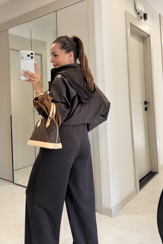 Premium oysho fabric Suit with Leather and suede Details