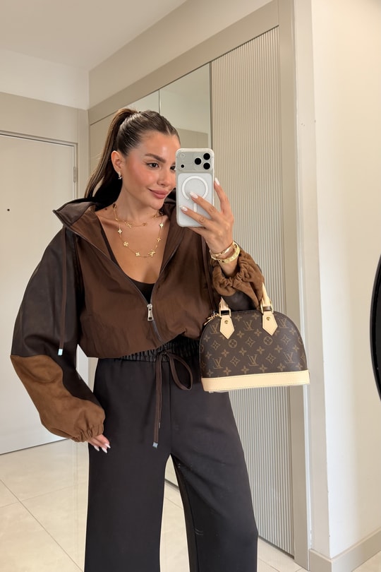 Premium oysho fabric Suit with Leather and suede Details
