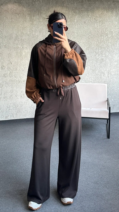 Premium oysho fabric Suit with Leather and suede Details