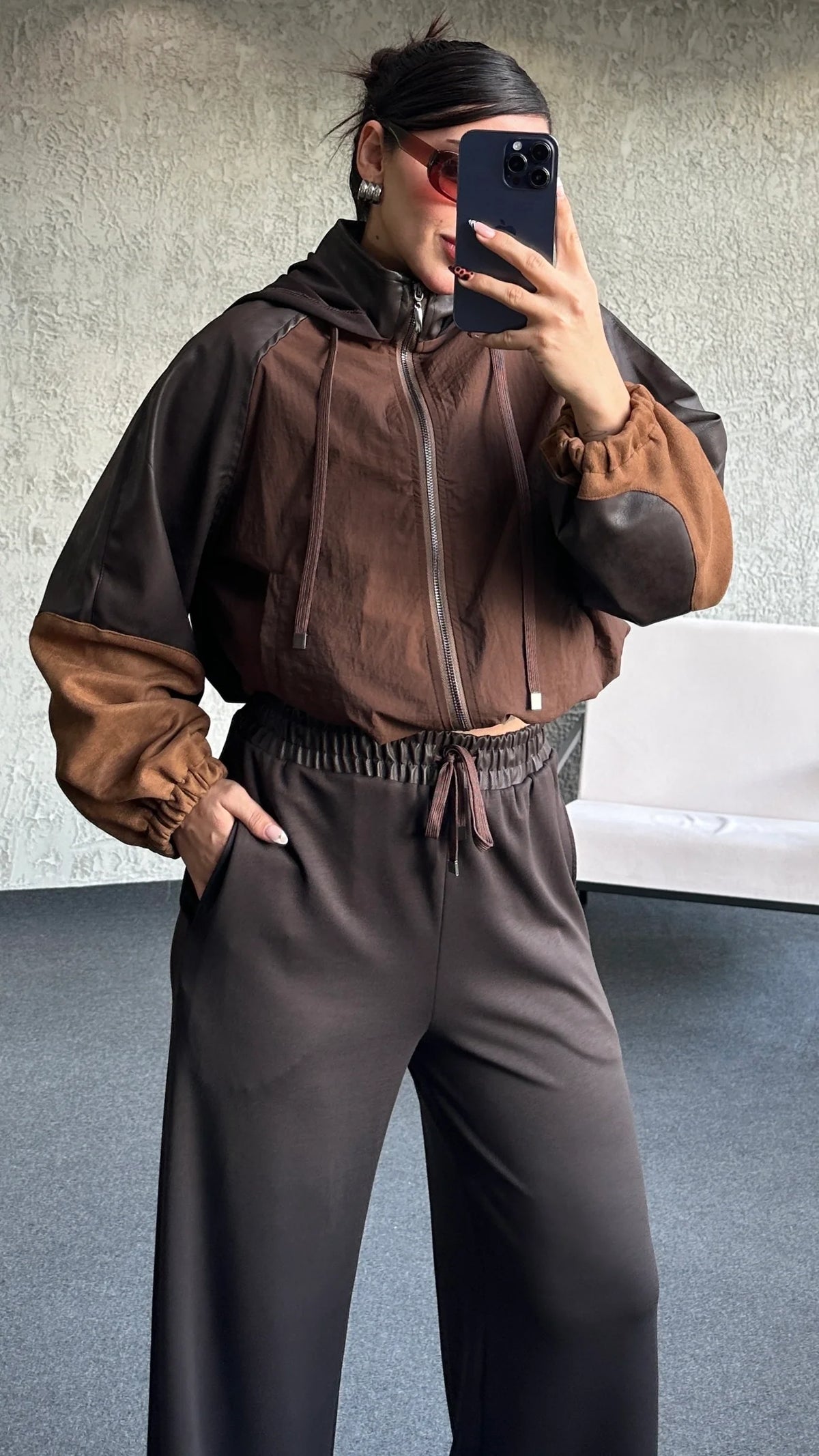 Premium oysho fabric Suit with Leather and suede Details