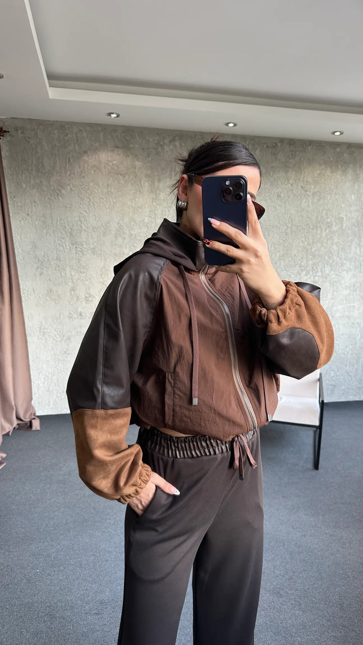 Premium oysho fabric Suit with Leather and suede Details