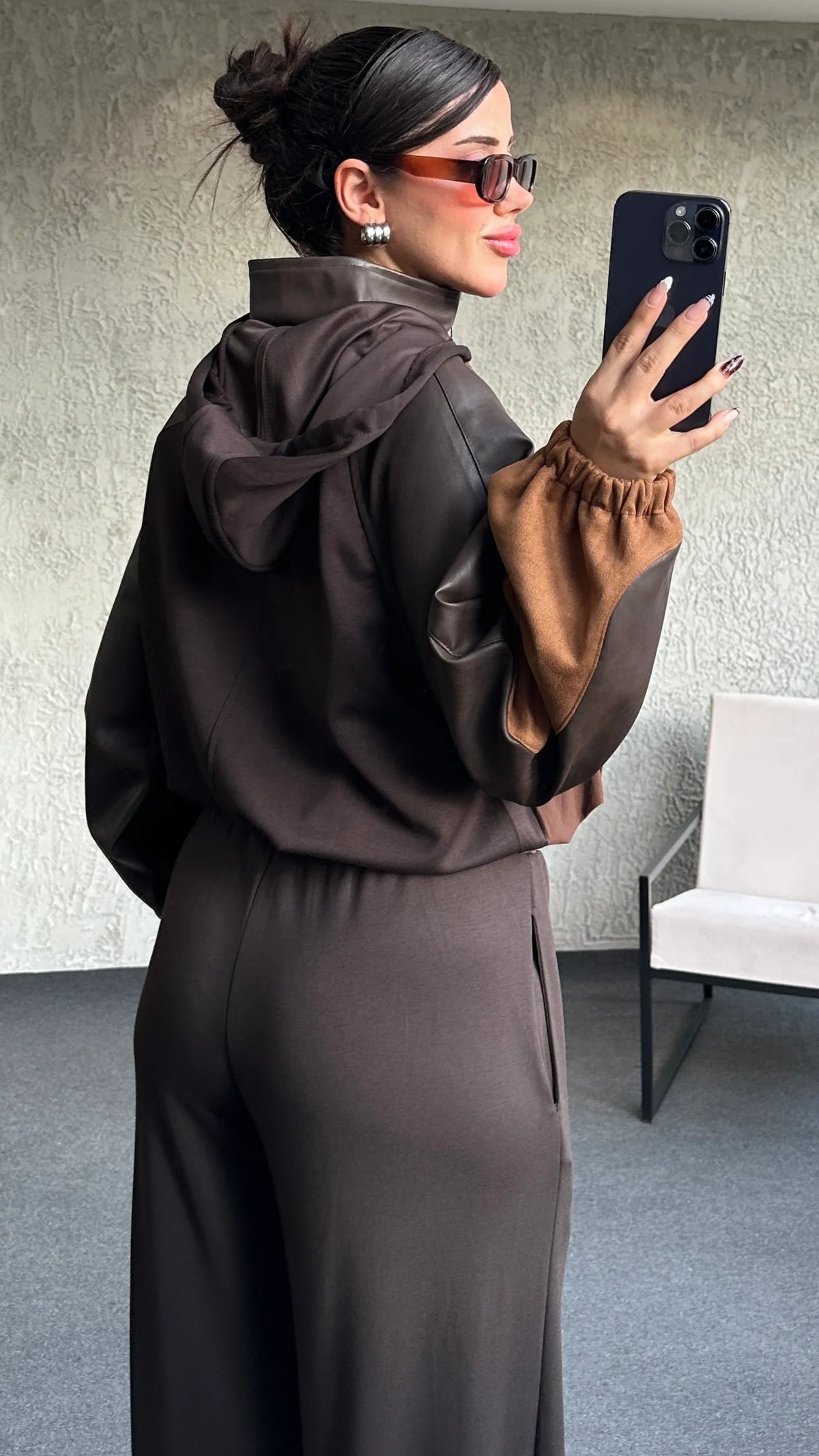 Premium oysho fabric Suit with Leather and suede Details