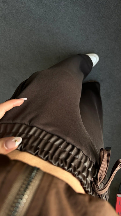 Premium oysho fabric Suit with Leather and suede Details