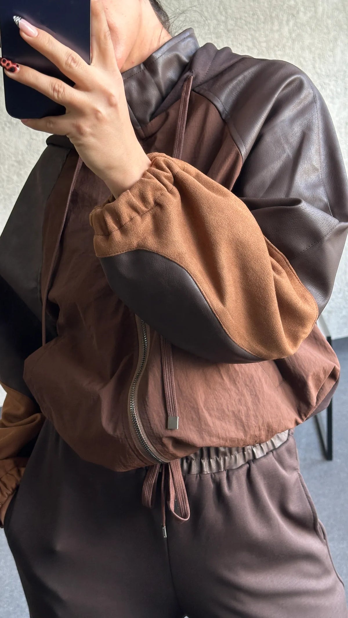 Premium oysho fabric Suit with Leather and suede Details