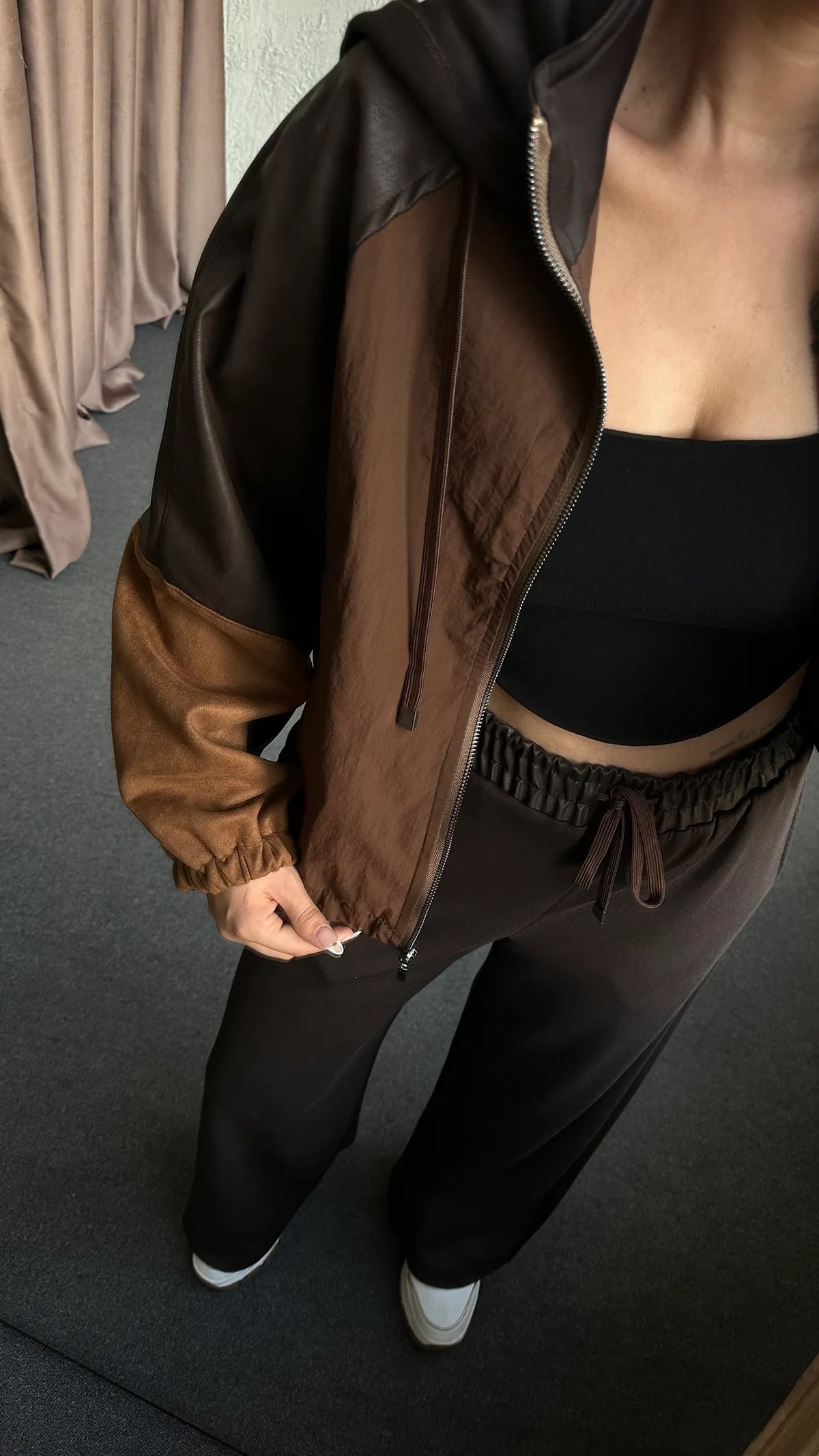 Premium oysho fabric Suit with Leather and suede Details