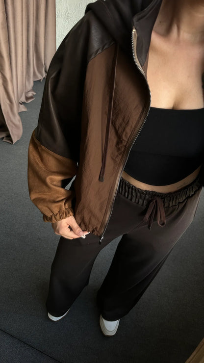 Premium oysho fabric Suit with Leather and suede Details